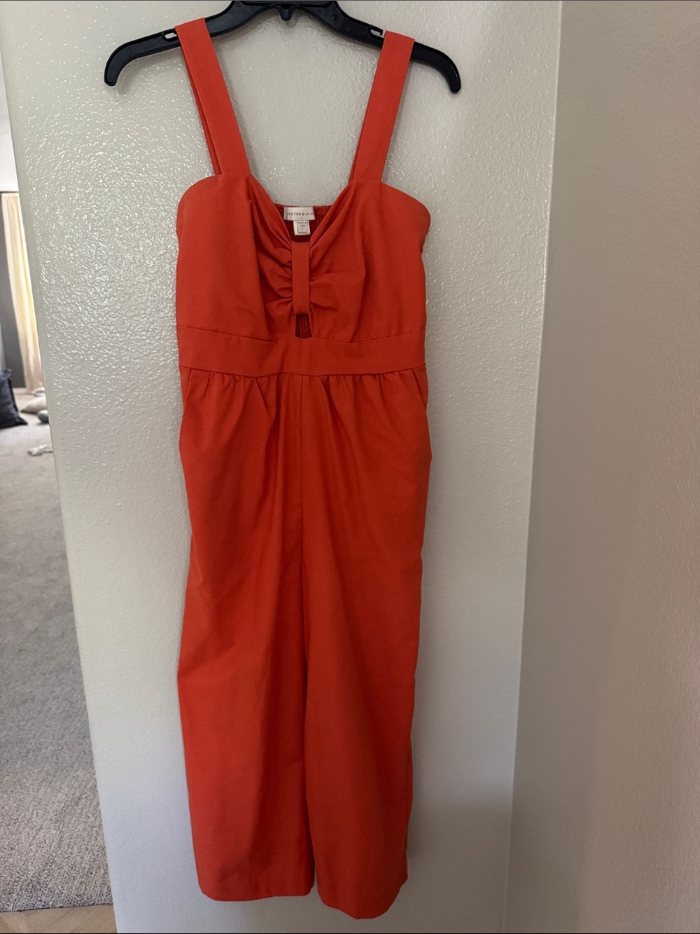 Monteau Red Cropped Jumpsuit with Bow Front